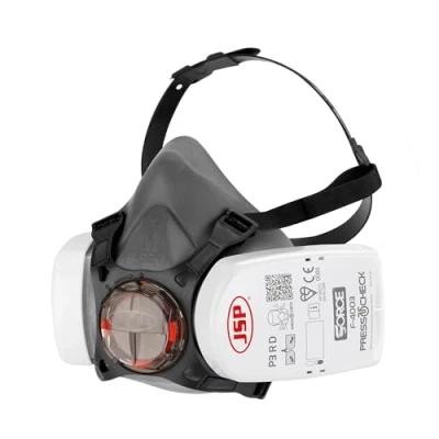 Abbildung von JSP Force8 Halbmaske mit PressToCheck P3 Staubfiltern, Größe M, erfüllt die Sicherheitsstandards EN 140 / 143, geeignet für: Baugewerbe, Heimwerker, Farbspritzen auf Wasserbasis (BHT0A3 0L5 N00)
