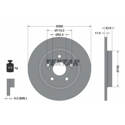 Abbildung von TEXTAR 92195200 Bremsscheibe 290 11 05/07 114,3 voll ohne Radbefestigungsbolzen, Radnabe TOYOTA: Avensis III Estate, Saloon