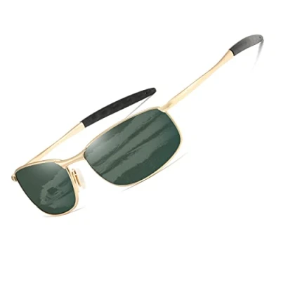 Abbildung von kimorn Polarisierte Sonnenbrille Herren Retro Rechteckig Rahmen Klassisch Unisex Gläser K0535 (Gold&amp;G15)