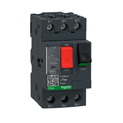 Abbildung von Schneider Electric GV2ME07 Motorschutzschalter, 3p, 1,6 2,5A, Tasterbetätigung, Schraubanschluss 45 x 89 78.2 mm 1.6 2.5A