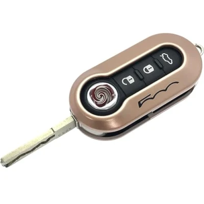 Abbildung von Nordecco Fiat 500 Schlüsselhülle passend für 500C 500L Abarth Grande Punto Brava Panda Stilo Linea 3 Tasten Schlüssel Flip (Roségold)