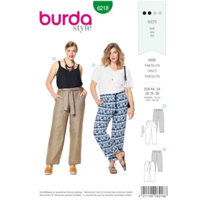 Abbildung von Burda Style Schnittmuster zum selber nähen 6218 Hose Damen, Gr. 44 54 Nählevel: leicht