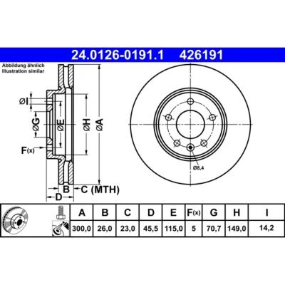 Abbildung von ATE 24.0126 0191.1 Bremsscheibe 300,0 26,0 5 115,0 Belüftet beschichtet hochgekohlt mit Schrauben OPEL: Insignia B Sports Tourer