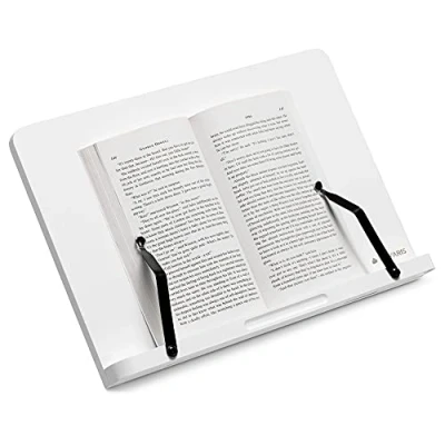 Abbildung von Navaris Buchständer kompatibel mit iPad Ständer 34x24cm Buchhalter Buchstütze aus Bambus Stand Halter für Buch Küche Schreibtisch
