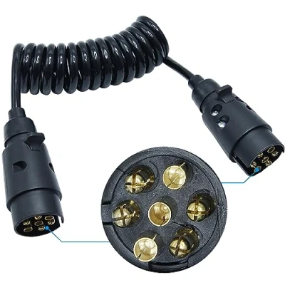 Abbildung von CCLIFE 2.0m 7 Polig auf Adapter Stecker Verbindung Verlängerungskabel Spiralkabel Anhängerkabel für Anhänger Bootstrailer PKW TreckerPKW Caravan Wohnwagen