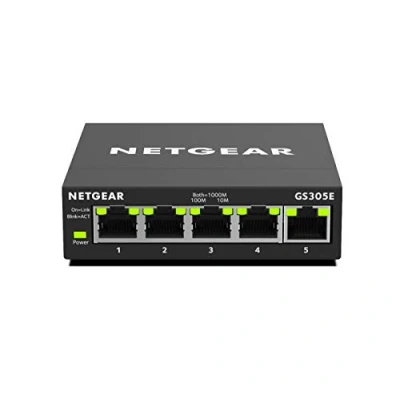 Abbildung von Netgear GS305E Managed Switch 5 Port Gigabit Ethernet LAN Plus (Plug and Play, Netzwerk Managed, IGMP Snooping, QoS, VLAN, lüfterlos, robustes Metallgehäuse), Schwarz