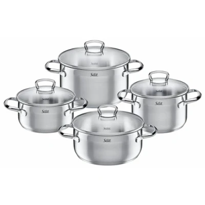 Abbildung von Silit Topf Set »Toskana«, Edelstahl 18/10, (Set, 8 tlg., je 1 Bratentopf Ø 16/20 cm, Fleischtopf cm), mit Glasdeckel, Induktion