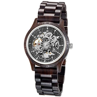 Abbildung von Alienwork Automatikuhr Armbanduhr Herren Schwarz Holz Armband Skelett Natur