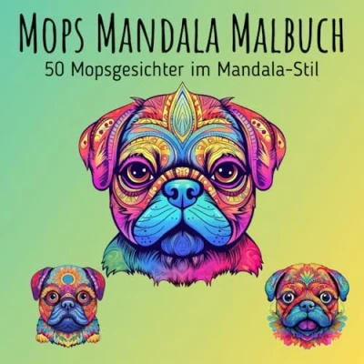 Abbildung von Mops Mandala Malbuch 50 Mopsgesichter Hunde im Stil: Magische Mopsmotive Stil für kreative Momente der Ruhe und Gelassenheit