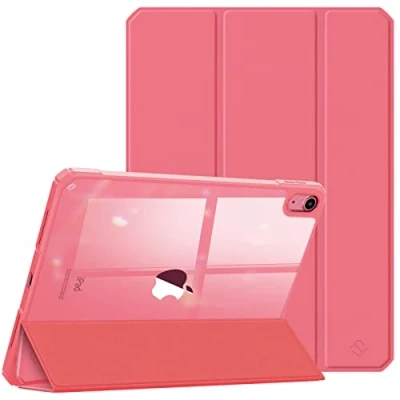 Abbildung von Fintie Hybrid Hülle für iPad 10. Generation 2022, 10.9 Ultradünn Schutzhülle mit transparenter Rückseite Abdeckung Cover Auto Schlaf/Wach, Pink