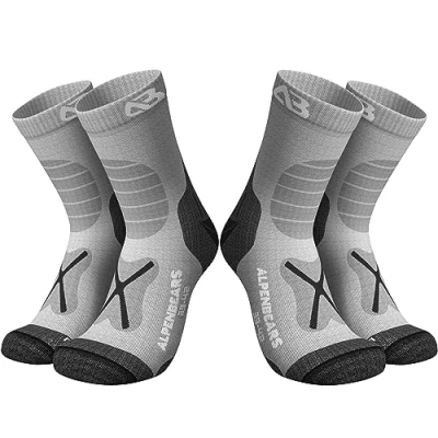 Abbildung von Premium Wandersocken aus Merino Wolle [2 Paar] Profi Trekkingsocken zum Wandern Outdoor Socken für Damen, Herren &amp; Kinder Warme Funktionssocken (Grau, 31 34)