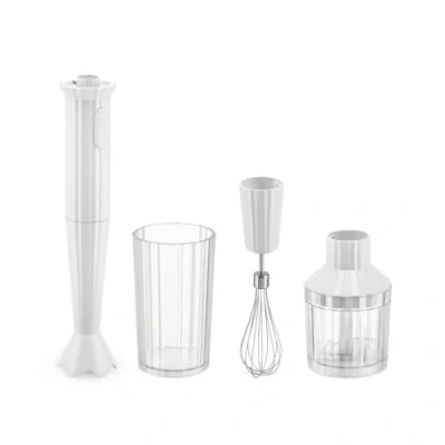 Abbildung von Alessi Plissé MDL10S W Stabmixer mit Messbecher, Schneebesen und Zerkleinerer, aus Thermoplastischem Harz, Europäischer Stecker 500W, Weiß