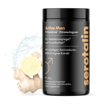Abbildung von serotalin ACTIVE MEN T Vitaldrink für Männer Magnesium Komplex Pulver mit Kreatin, L Citrullin, Tyrosin Vitamin B Vegan &amp; Made in Germany Zitrone Ingwer
