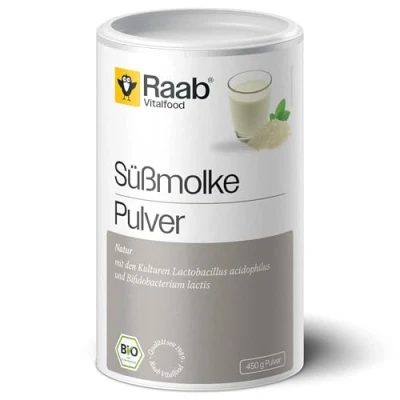 Abbildung von Raab Vitalfood Bio Süßmolke natur, Wellness Drink, Süssmolke, Molkepulver, Molke fettarm, proteinreich, mit rechtsdrehenden L (+) Milchsäurebakterien, 1er Pack (1 x 450 g Dose)