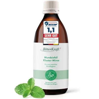 Abbildung von BitterKraft! Mundziehöl 200ml nach Hildegard von Bingen Natürliche Mundpflege traditioneller Rezeptur Mundöl Ölziehen Vegan (200ml, Kloster Minze)