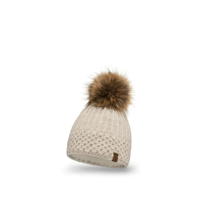 Abbildung von VIVISENCE Wintermütze Mit Bommel Damen Perfekte Passform Warmes Bommelmütze Herbst Frauen Mütze Für Winter Aufgerolltem Design Extra Wärme Ideal Kalte Wintertage Modell, Beige,Einheitsgröße