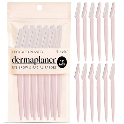 Abbildung von Kitsch Dermaplaning Tool,Gesichtsrasierer für Frauen,Augenbrauenrasierer &amp; Gesichtsrasierer Frauen,Gesichtshaarentfernung Frauen,Dermaplane Rasierer Frauen Gesicht, 12 Stück (Blush)