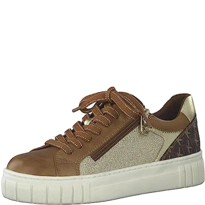 Abbildung von MARCO TOZZI by Guido Maria Kretschmer Damen Sneaker flach Freizeit mit Schnürsenkeln, Braun (Cognac Comb), 38
