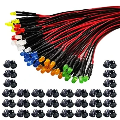 Abbildung von GTIWUNG 60 Stück 3mm Leds mit 20cm Kabel, DC 12V Vorverdrahtetes Licht, Vorverdrahtete LED Dioden Licht (Rot, Gelb, GRÜN, Weiß, Orange, Blau, Jeder10Pcs) + 60Pcs Montageringe Plastik