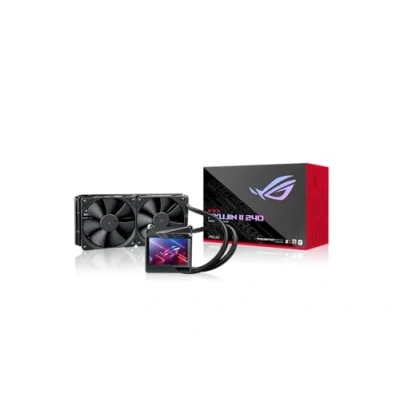 Abbildung von ASUS ROG RYUJIN II 240 All in One CPU Wasserkühlung (3,5 Zoll LCD, integrierter Pumpenlüfter zur Kühlung von VRM und M.2, 2x Noctua iPPC 2000 PWM 120mm Radiatorlüfter), Schwarz