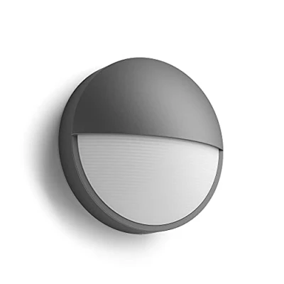 Abbildung von Philips Capricorn LED Outdoor Wandleuchte (6 W), wetterfeste Außenleuchte in rundem Design, energiesparende Beleuchtung mit warmweißem Licht, anthrazit