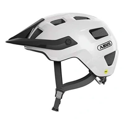 Abbildung von ABUS MTB Helm MoTrip MIPS Fahrradhelm für einen sicheren Einstieg in den Mountainbikesport mit Aufprallschutz Damen und Herren Weiß Glänzend, Größe S