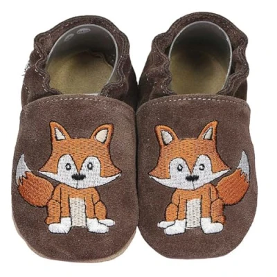 Abbildung von HOBEA Germany Krabbelschuhe für Jungs und Mädchen in verschiedenen Designs, Kinderhausschuhe Jungen, Lederschuhe, Schuhgröße:26/27, Modell Schuhe: Fuchs Dunkelbraun