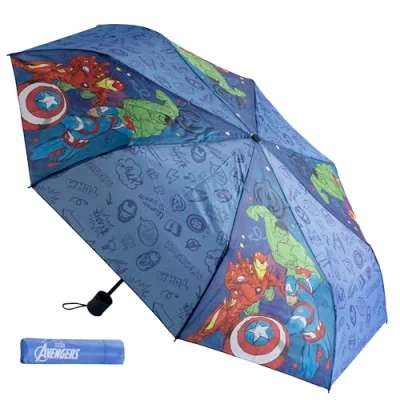 Abbildung von Undercover faltbarer Regenschirm Marvel Avengers Taschenschirm mit Schutzhülle 94 cm Durchmesser Leichtgewicht und ideal für Kinderhände