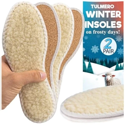 Abbildung von 2 Paare Lammfellsohlen Thermosohle Schuh Einlegesohlen Warm Schuheinlagen Winter Thermo mit Gesäumte Besätze Fell Wärmeeinlagen aus Natürlicher Wolle und Kork Einlagen Größe 42