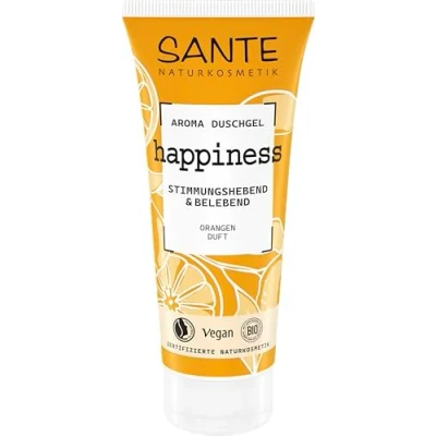 Abbildung von SANTE Naturkosmetik Aroma Duschgel Happiness, mit fruchtigem Orangen Duft, stimmungshebend &amp; belebend, vegane ohne synthetische Duftstoffe, 200ml