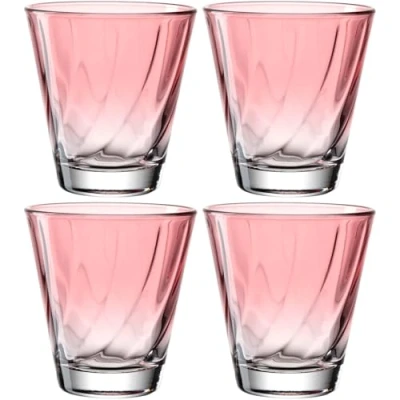 Abbildung von LEONARDO HOME Twist Trinkglas, 4er Set, spülmaschinenfeste Saft Gläser, hochwertige &amp; moderne Trink ergonomische, alltagstaugliche geschwungene Wasser rot, 215 ml, 046969