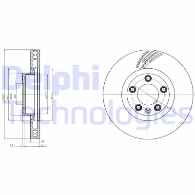 Abbildung von DELPHI BG9100C Bremsscheibe 360 36 5 Belüftet beschichtet hochgekohlt ohne Radlager, ABS Sensorring PORSCHE: Cayenne, VOLKSWAGEN: Touareg II