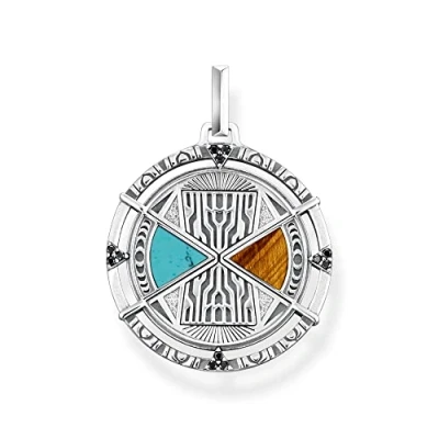 Abbildung von Thomas Sabo Herren Ketten Anhänger Talisman, mit mehreren Zirkoniasteinen, Tigerauge und Türkis, 925er Sterlingsilber geschwärzt, Maße: 26 x 18 mm, PE951 364 7