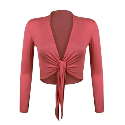Abbildung von Gloop Damen Schöne, Elegante Bolero Jäckchen Langarm zum Knoten (DE/NL/SE/PL, Alphanumerisch, XL, Regular, Ziegelrot)