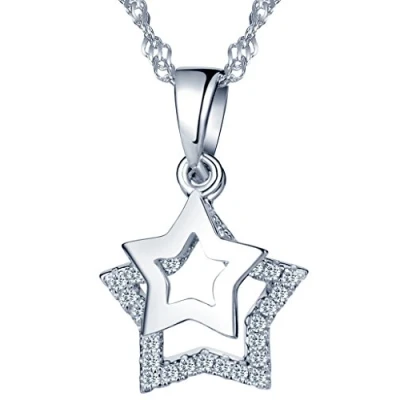 Abbildung von Yumilok Damen Halskette mit Zirkonia kleine Doppel Sterne Anhänger 925 Sterling Silber Sternkette für Mädchen 45 cm lang
