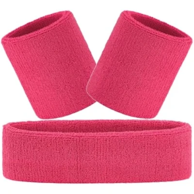 Abbildung von Hatstar 3 teiliges Schweißband Set Schweißbänder für Handgelenk und Kopf Stirnband Damen &amp; Herren (pink)