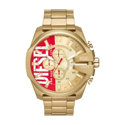 Abbildung von Diesel MEGA Chief Watch Quartz 51MM Chronograph, Herren, Größe: One Size, Round stainless steel case with a gold dial