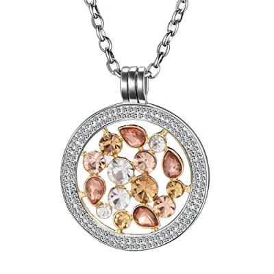 Abbildung von Morella Damen Halskette 70 cm Edelstahl und Zirkonia Anhänger mit Coin Tropfen 33 mm im Schmuckbeutel