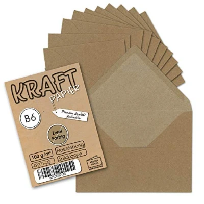 Abbildung von 100x Vintage Umschläge DIN B6 125 x 176 mm Kraftpapier 100 g/m² braun Recycling Brief Nassklebung UmWelt by GUSTAV NEUSER