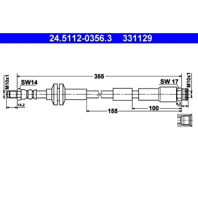 Abbildung von ATE 24.5112 0356.3 Bremsschläuche 355 M10x1 FIAT: 500 Hatchback, Panda III FORD: KA ABARTH: / 595 695 Hatchback