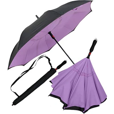 Abbildung von iX brella Reverse Regenschirm Automatik umgedreht zu öffnen schwarz helllila