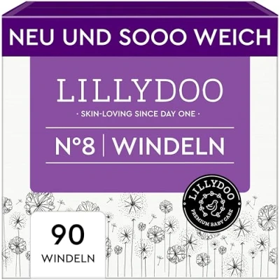 Abbildung von LILLYDOO hautfreundliche Baby Windeln Größe 8 (17+ kg),Monatsbox (90 Stück), Sicherer Auslaufschutz, Weich, Parfümfrei, Ohne Lotionen &amp; Farbstoffe für empfindliche Haut, Dermatologisch getestet