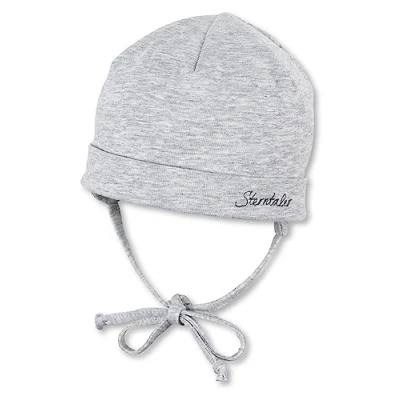 Abbildung von Sterntaler OCS Beanie Melange weiche Mütze aus Singlejersey (Bio) Unisex Kopfbedeckung mit Ohrenklappen Baby und Kinder Übergangsmütze zum Binden silber, Größe 45