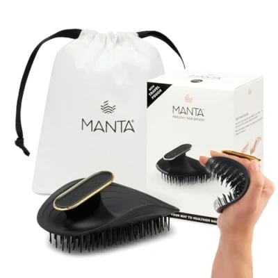 Abbildung von Manta Haarbürste ohne Ziepen, Kopfhaut Massagebürste, fördert gesundes Haarwachstum und Durchblutung, Entwirrbürste, für Lockiges Glattes Haar, Shampoo Bürste, Kopfhautbürste, Schwarz