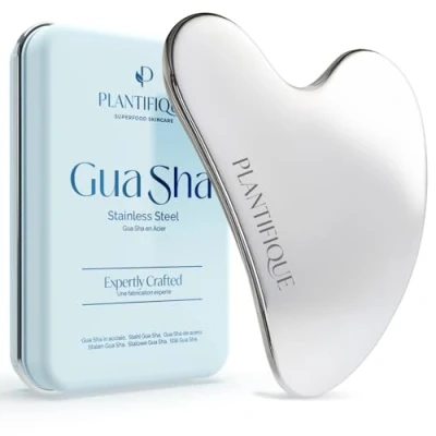Abbildung von Plantifique Gua Sha Edelstahl zur Formung der Kieferpartie und Reduzierung von Schwellungen Guasha Stein Original Face Massager
