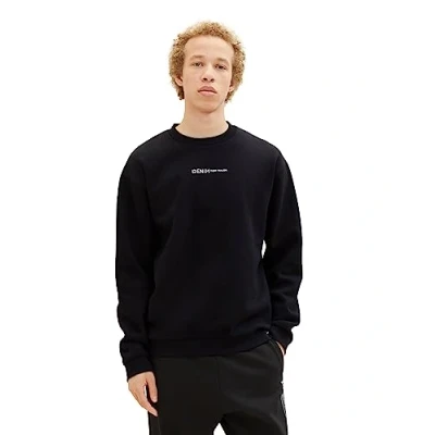Abbildung von Tom Tailor Denim Herren Crewneck Sweatshirt mit kleinem Logo Print, 29999 Black, L