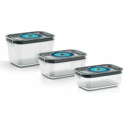 Abbildung von Bosch Vakuum Frischhaltedose MSZV0FC3, 3 Frischhalteboxen mit 0,9 l, 1,2 l und 1,7 Fassungsvermögen, BPA freies Tritan, mikrowellen spülmaschinengeeignet