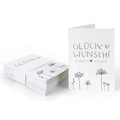 Abbildung von 25 Geschenkanhänger Glückwunsch! Weiß mit Blumen, originelle Mini Glückwunschkarten zum Geschenke Beschriften, Handlettering, edel exklusiv individuell, A7 Recyclingpapier Klappkarten