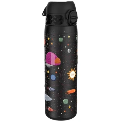 Abbildung von Ion8 Vakuumisolierte Edelstahl Trinkflasche, 500 ml, Auslaufsicher, Einhandöffnung, Sichere Verriegelung, Spülmaschinenfest, Tragegriff, Leicht zu Reinigen, Langlebig &amp; Kratzfest, Raumschiffe Design