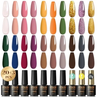 Abbildung von ROSALIND UV Nagellack Set,23 Stück Mini Farbgel für Gelnägel Nacktrosa Lila Gold Grün Gelb Glitzer Shellac Gel Set, Soak Off Natur Gellack Anfänger Nail Art Maniküre Salon